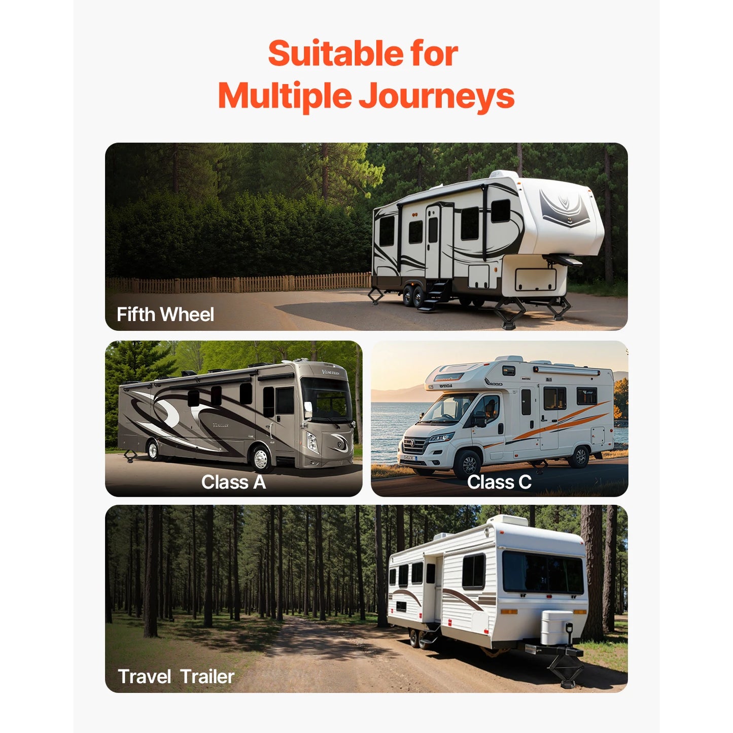 VEVOR RV Leveling Pads, 4-Pack Rubber Trailer Jack Pads, Standard Jack Stabilizer Pad, Fit for 5th Wheels Class A/C Motorhomes