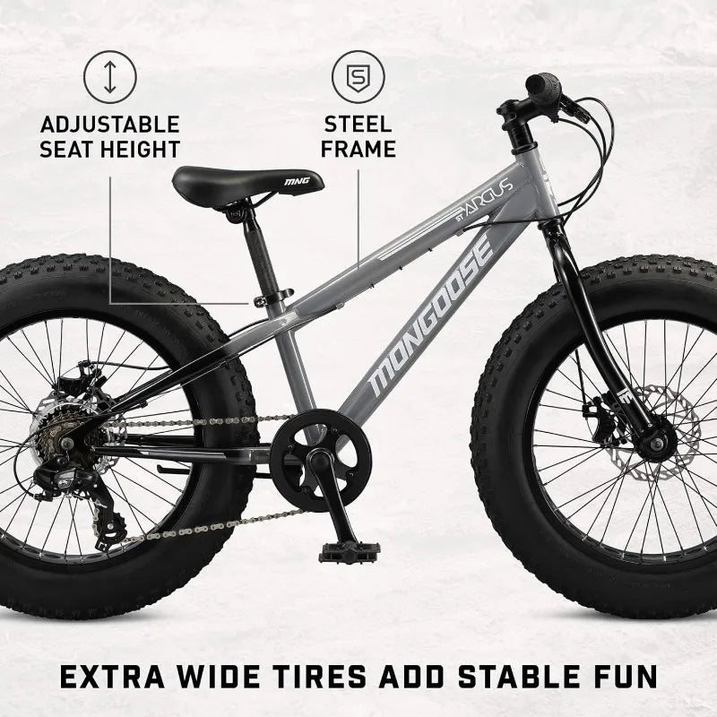 Mongoose Argus ST & Trail Fat Tire Mountain Bike for Adult Youth Men Women, 20 to 26-Inch Wheels, Mechanical Disc Brakes