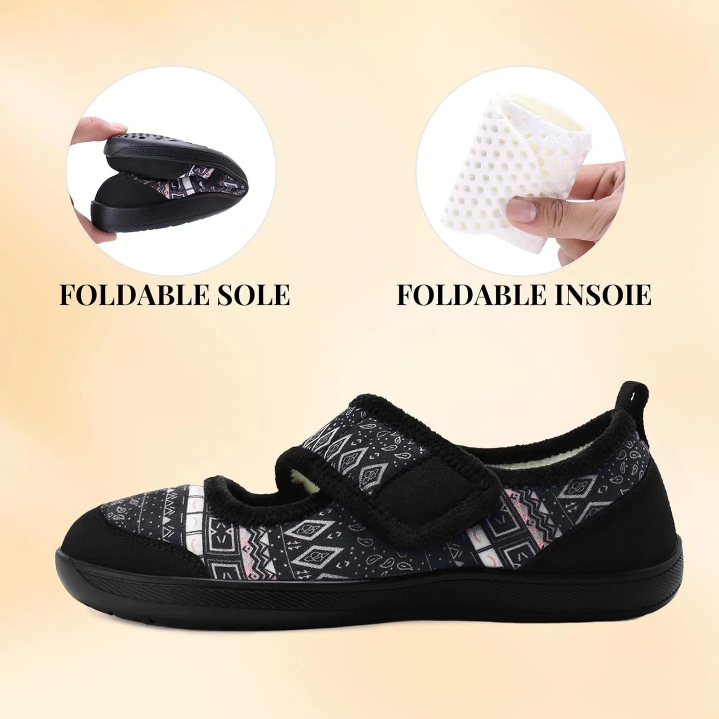 Womens Slippers Wide Width Diabetic Shoes Edema House Barefoot Walking Shoes Adjustable Indoor Outdoor Slippers