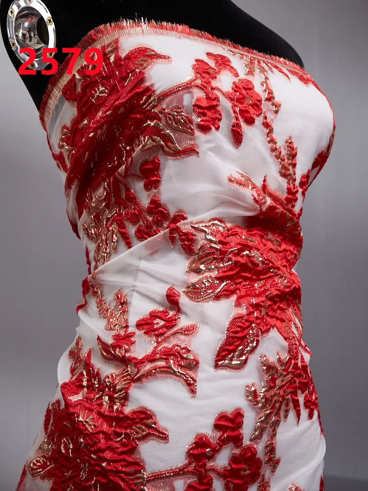 Latest Nigerian Laces Fabric 2025 Luxury 5 Yards African Jacquard Brocade Lace Fabric for Sewing Family Prom Dresses F4012