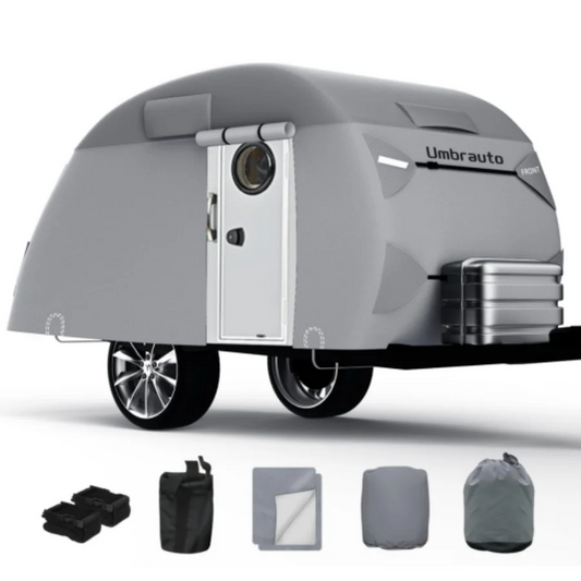 Umbrauto Teardrop Travel Trailer Cover , 7 Layers Top Heavy Duty Waterproof Camper Cover with Windproof Strap