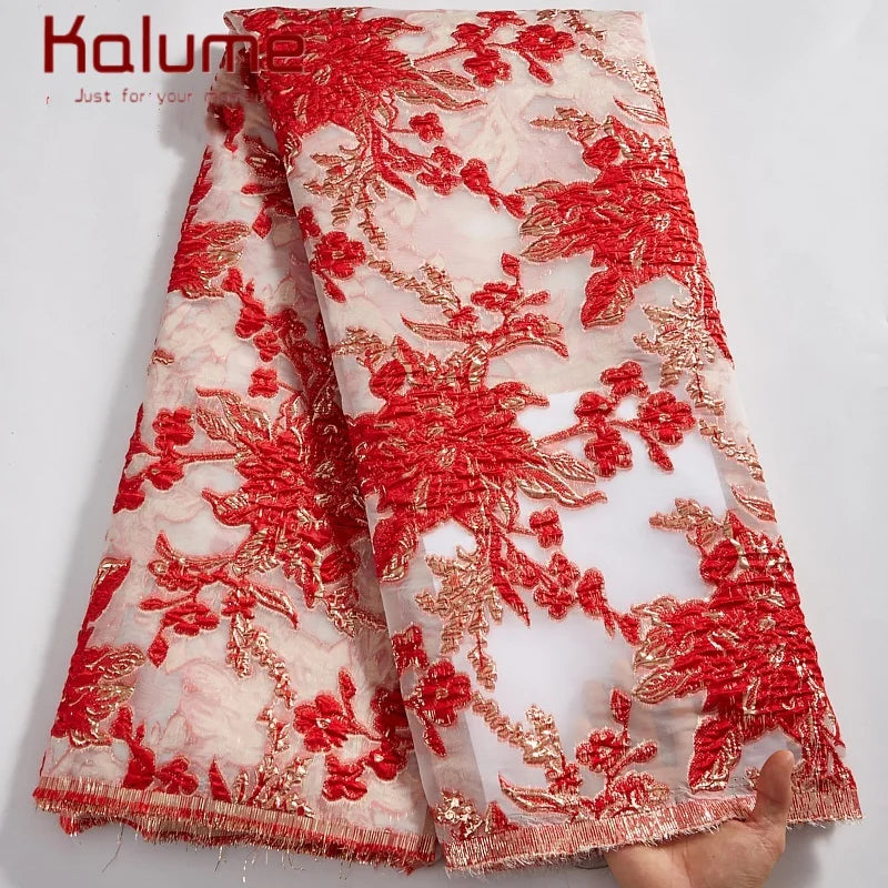 Latest Nigerian Laces Fabric 2025 Luxury 5 Yards African Jacquard Brocade Lace Fabric for Sewing Family Prom Dresses F4012