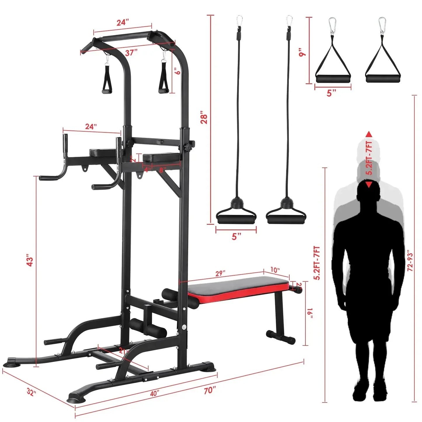 Functional Fitness Gym Style Training Power Tower & Adjustable Workout Bench System Foldable for Pull Ups and Dips, Load 200 kg
