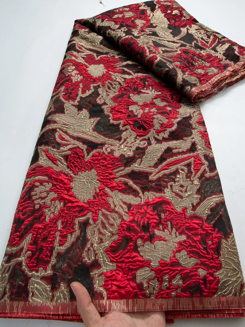 Latest Nigerian Laces Fabric 2025 Luxury 5 Yards African Jacquard Brocade Lace Fabric for Sewing Family Prom Dresses F4012