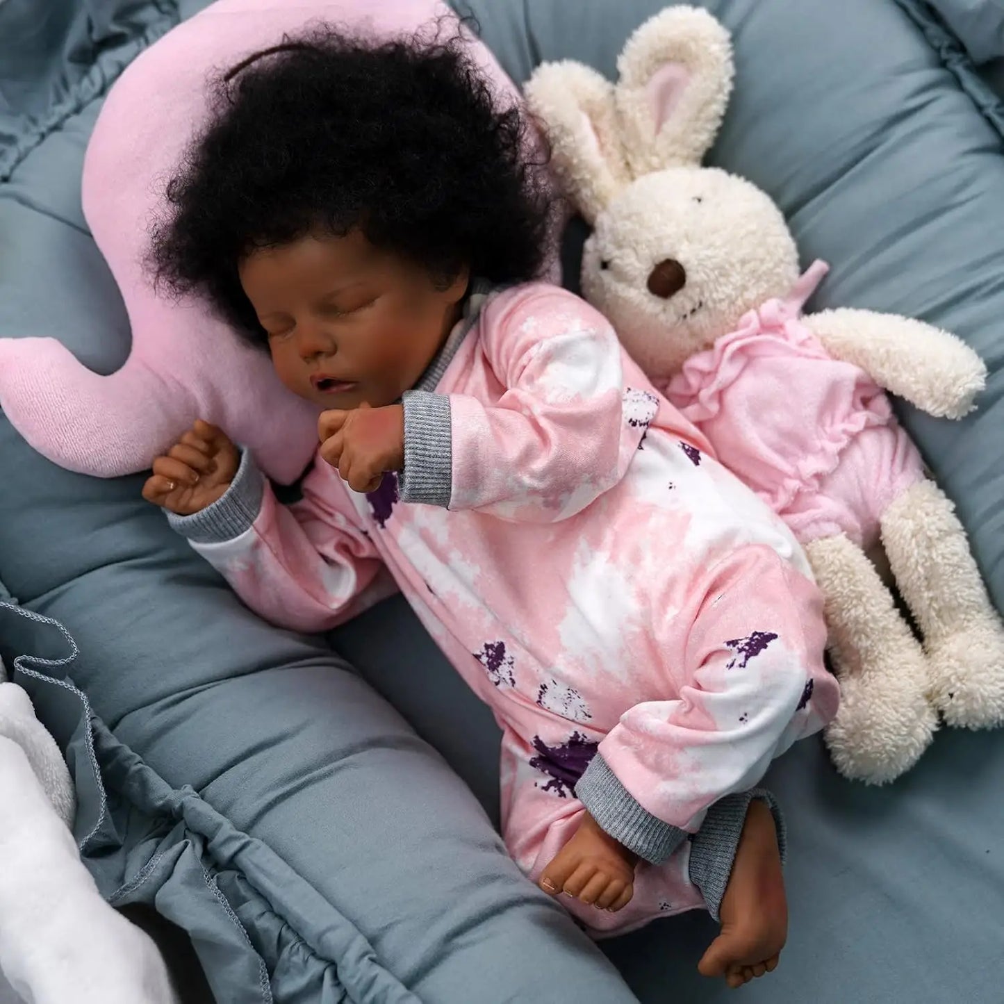 Lifelike Reborn Baby Dolls Black -17Inch Baby-Soft Body & Curls Realistic-Newborn Baby Dolls African American Real Life