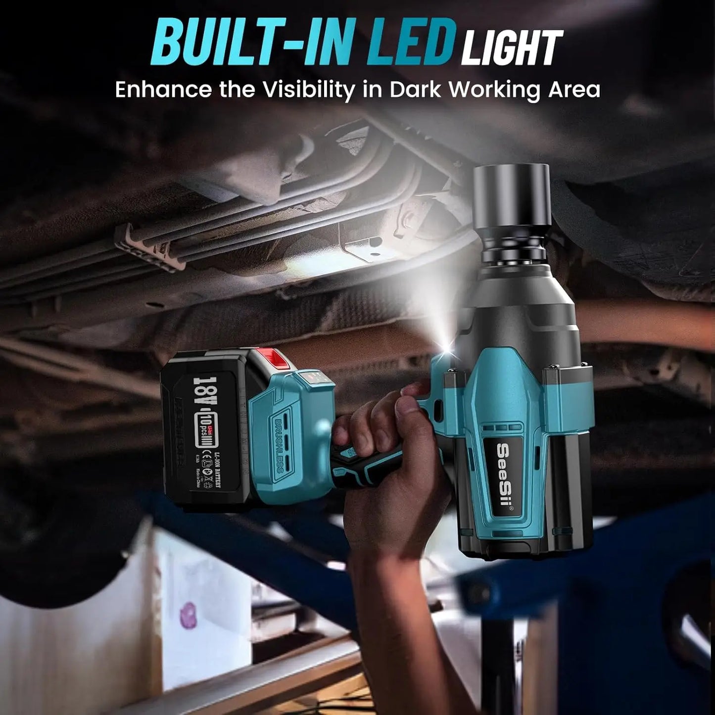 Seesii 2000Nm Cordless Impact Wrench 3/4''Brushless Power Impact Gun Heavy Duty Electric Driver for Truck Mower Car Repair Tools