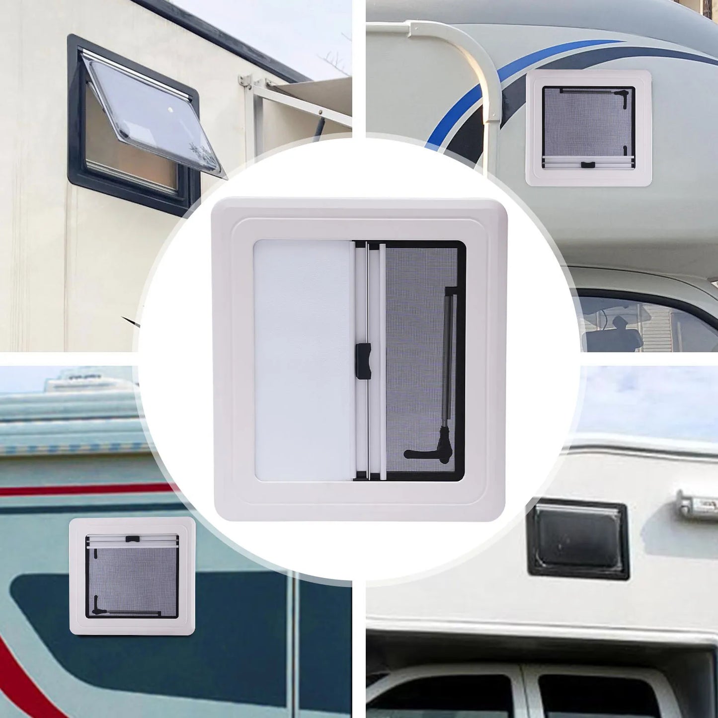 450x500MM Push-Out RV Ventilation Window Caravan Camper Extrapolated Ventilation Window with Integrated Sunshade, 70° Adjustable