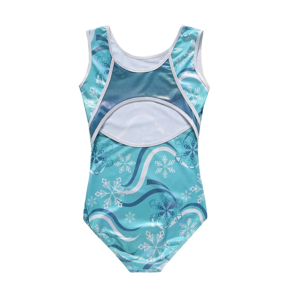 Girls Gymnastics Leotards Breathbable Fashion Sleeveless Snow Print Dance Leotards for Kids Teens 4-14 Years