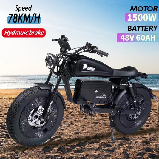 Black Warrior 1500W Motorbikes 48V60AH Electric Bicycle Adult Road Hydraulic brake Ebike 20inch Off-road Fat Tyre Electric Bike