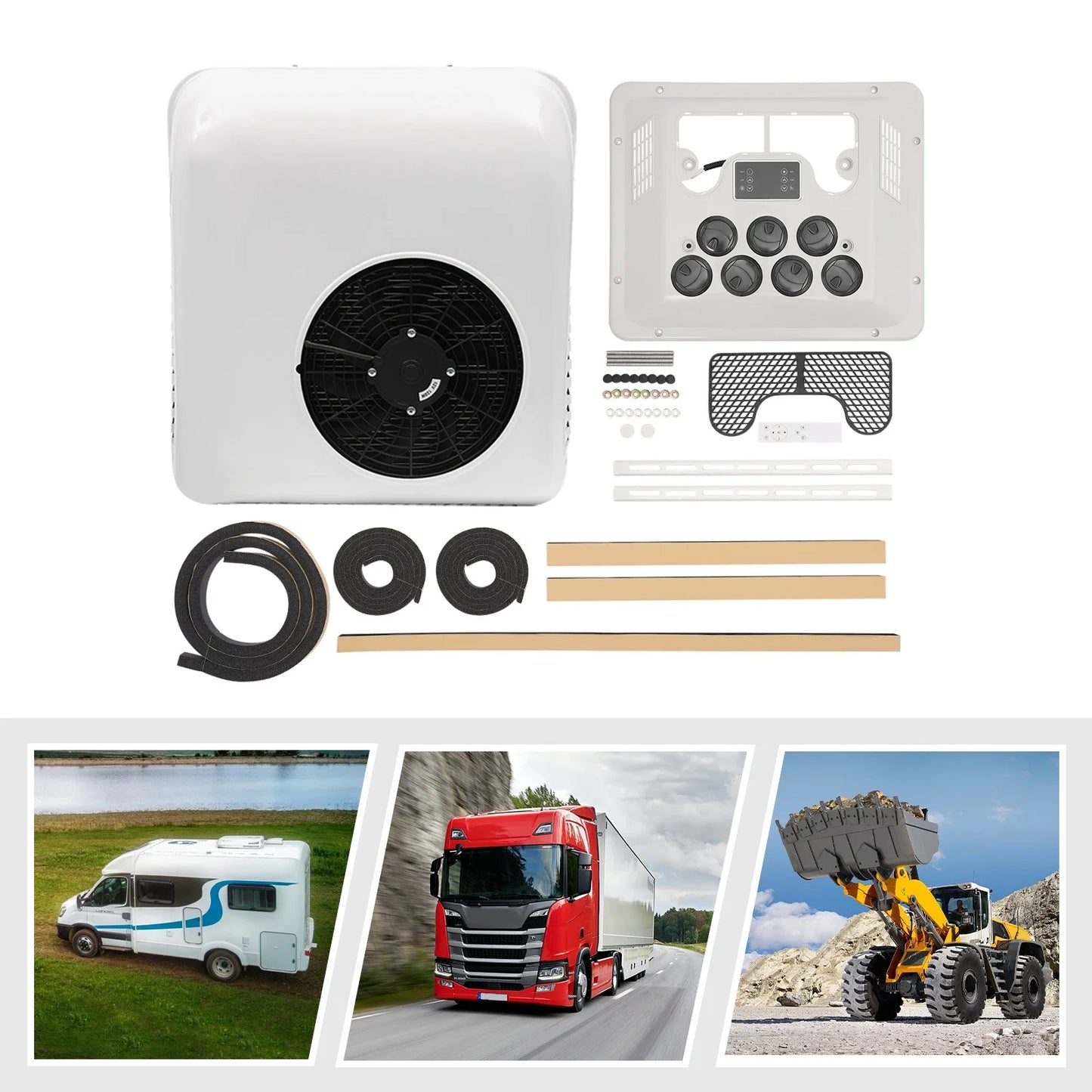 RV Heating and Cooling Integrated Top Air Conditioning 12V 750W White Air Conditioner Electric Rooftop AC Unit Fit Motorhome