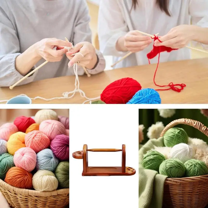 Wooden Yarn Holder for Knitting Crochet Yarn Rack Stand with Slot Stable Yarn Ball Dispenser Horizontal Yarn Spinner for Crochet