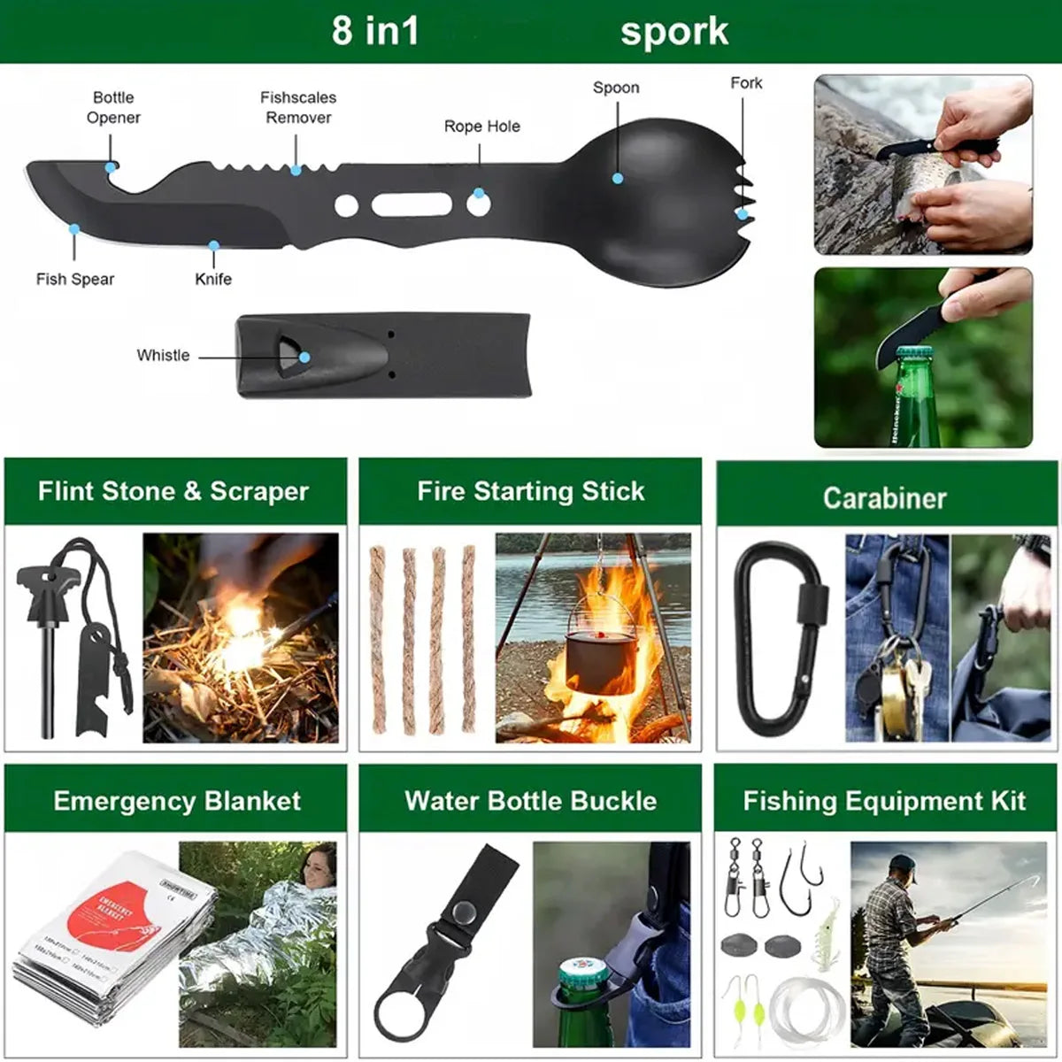 Outdoor Supplies Camping Emergency Equipment Camping Survival Tool Set Multifunctional SelfDefense Supplies First Aid Kits