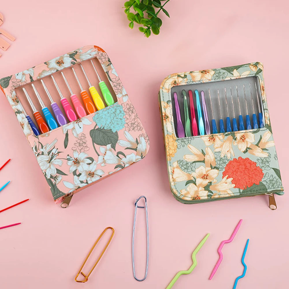 Aluminum Crochet Hooks Needles TPR Soft Handle Yarn Crochet Sets Comfortable Grip with Storage Bag for Sewing Weave Tool