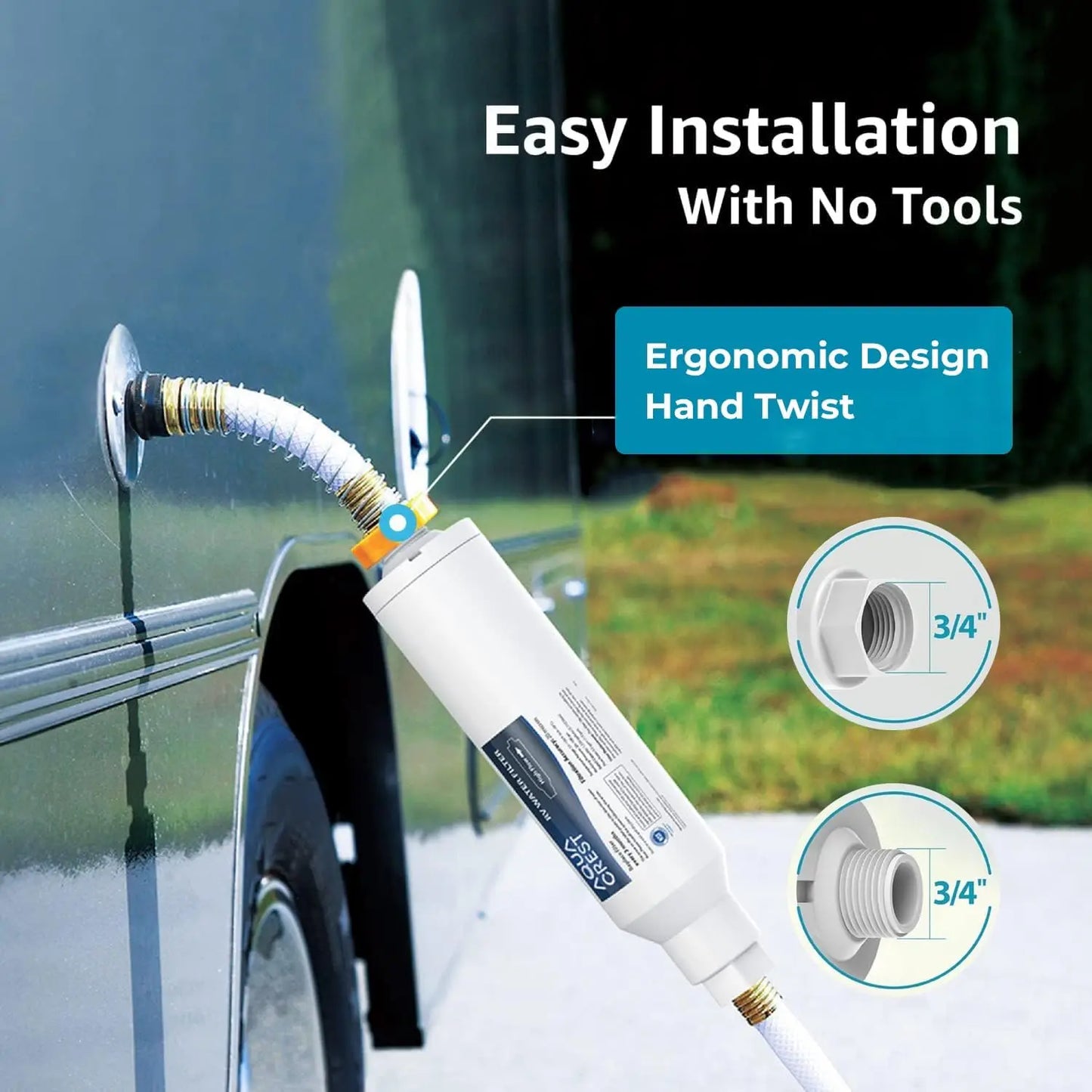 AQUA CREST RV Water Filter, RV Inline Hose Water Filter, Garden and Camper Water Filter,  4 Pack with 2 Hose Protector