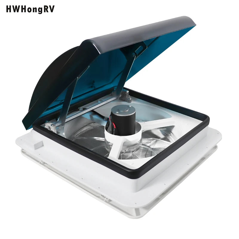 HWHONGRV RV Vent Fan With LED Light，RV Roof Vent Fan 5-Speed-Reversible，RV Bathroom Vent Fan DC 12V for Trailer, Camper, Van