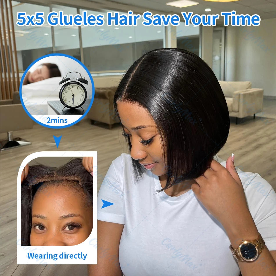 Brazilian Bone Straight Short Bob Human Hair Wigs Straight 13x6 HD Lace Frontal Human Hair Wigs 5x5 Closure Bob Wig For Women