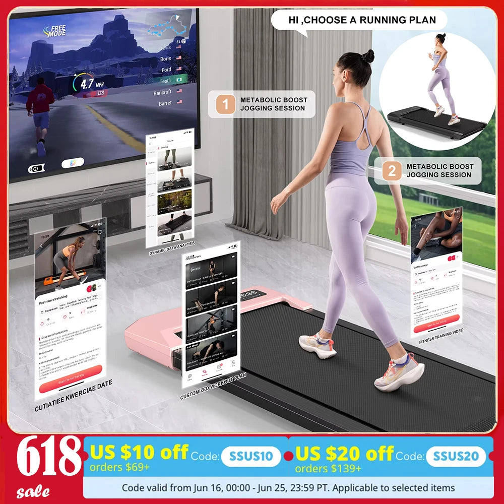 2in1 Run-Walking Pad Small Treadmill for Home&Office Under Desk Treadmill with LED Display 45db Quiet Portable Mini Treadmill