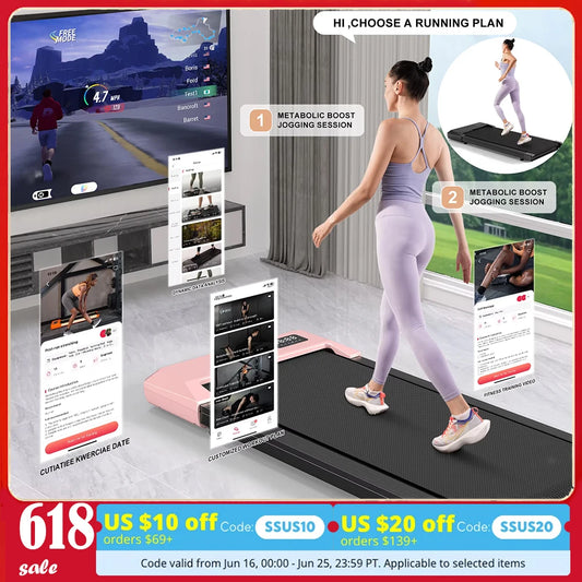 2in1 Run-Walking Pad Small Treadmill for Home&Office Under Desk Treadmill with LED Display 45db Quiet Portable Mini Treadmill