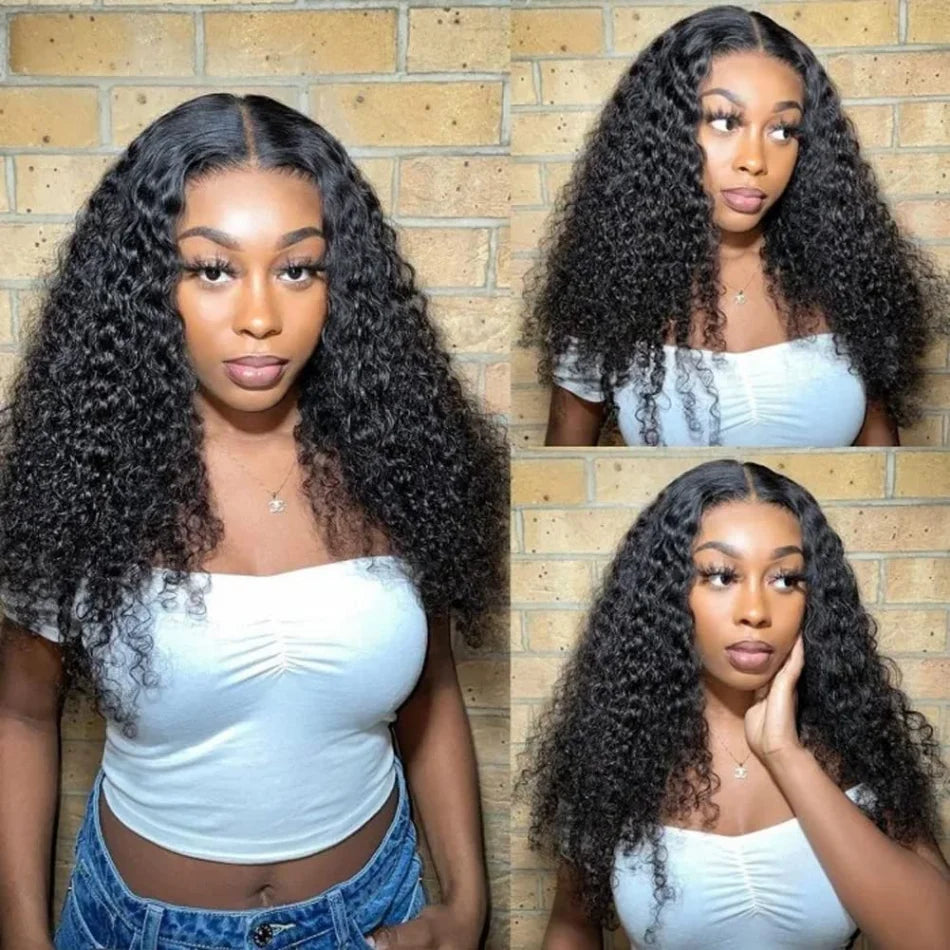Deep Wave V Part Wig Human Hair No Sew In No Glue 220 Density Natural Color Curly Brazilian Hair For Black Women 30 Inch No Lace