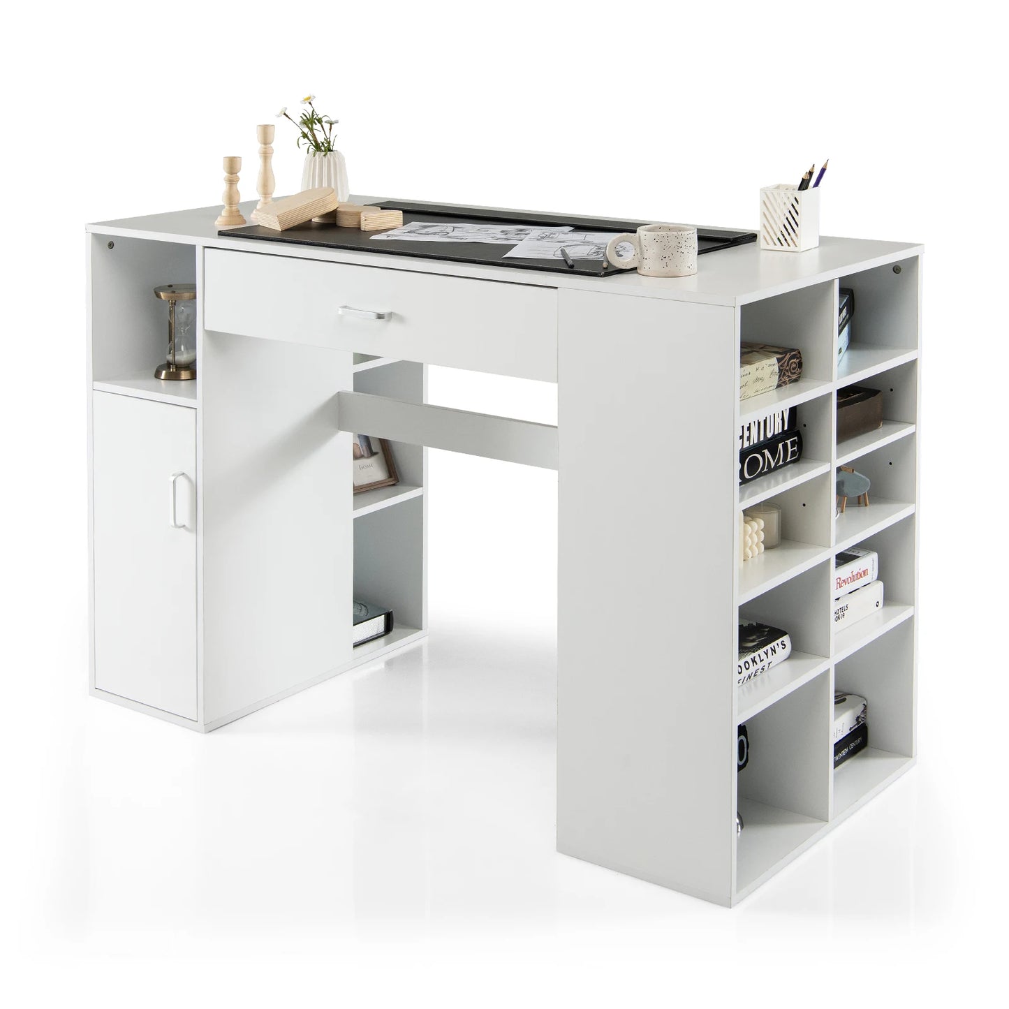 Counter Height Sewing Craft Table Computer Desk w/ Adjustable Shelves & Drawer