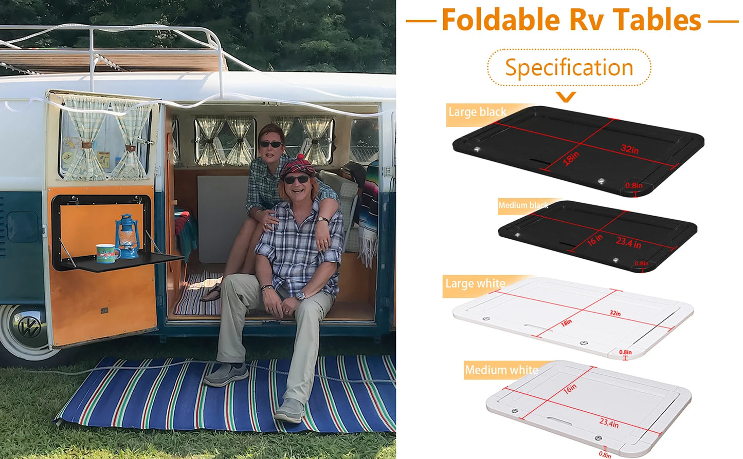 Foldable Aluminum Wall Mounted Picnic Table 31.5" x 17.7", Lockable Design for RV, Trailer, Camper, RV and Other Outdoor Uses.