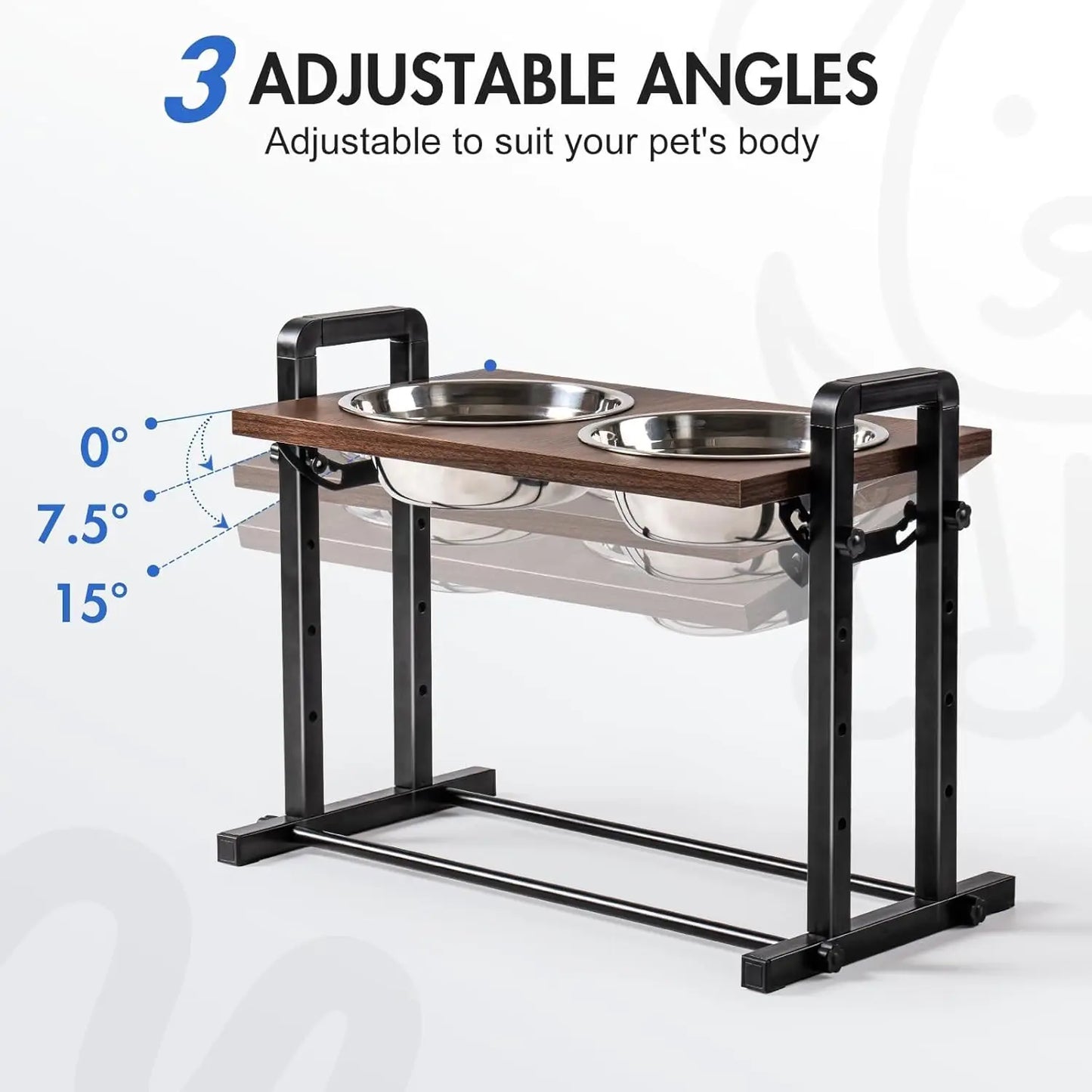 MEWOOFUN Raised Dog Bowl Height Adjustable Sturdy Wooden Raised Dog Bowls with 2x1200ml Stainless Steel Bowls for Dogs