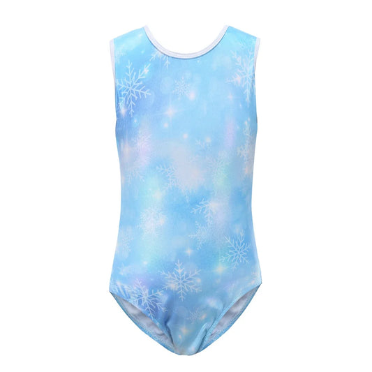 Girls Gymnastics Leotards Breathbable Fashion Sleeveless Snow Print Dance Leotards for Kids Teens 4-14 Years