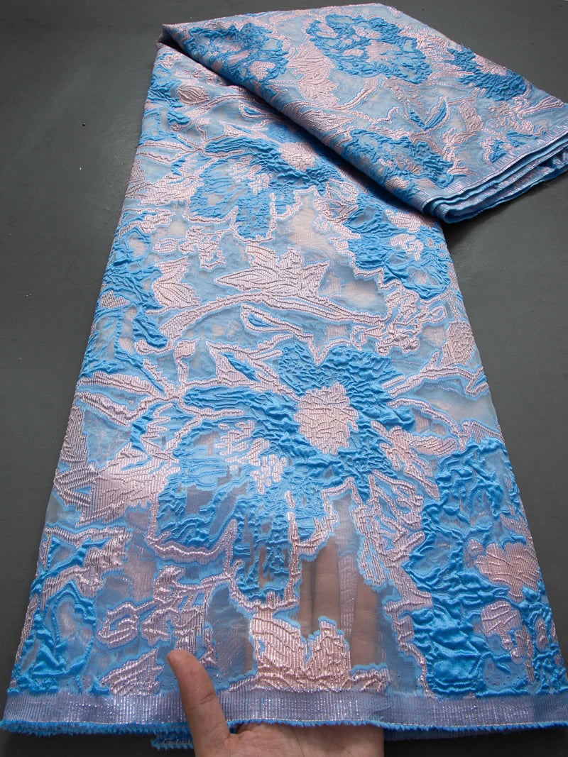 Latest Nigerian Laces Fabric 2025 Luxury 5 Yards African Jacquard Brocade Lace Fabric for Sewing Family Prom Dresses F4012
