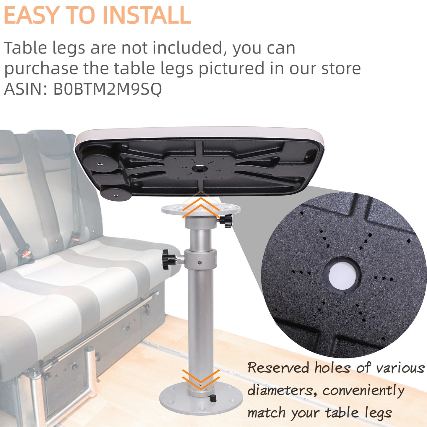 Removable RV Table Set – 34"x18" ABS Tabletop, Waterproof & Scratch-Resistant, Adjustable Height 17.8–27.2", for Camper, Boat