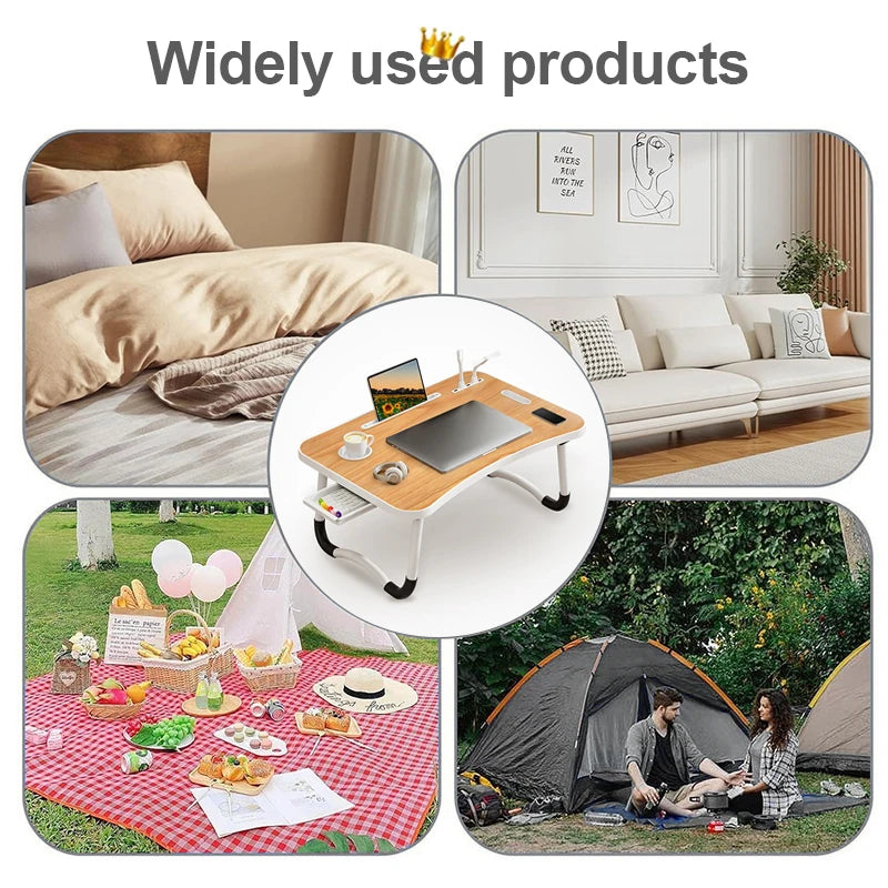 Portable Laptop Desk with USB Light, Small Fan, Cup Holder, Tablet Slot, and Lifting Handle - Foldable Laptop Table for Working,