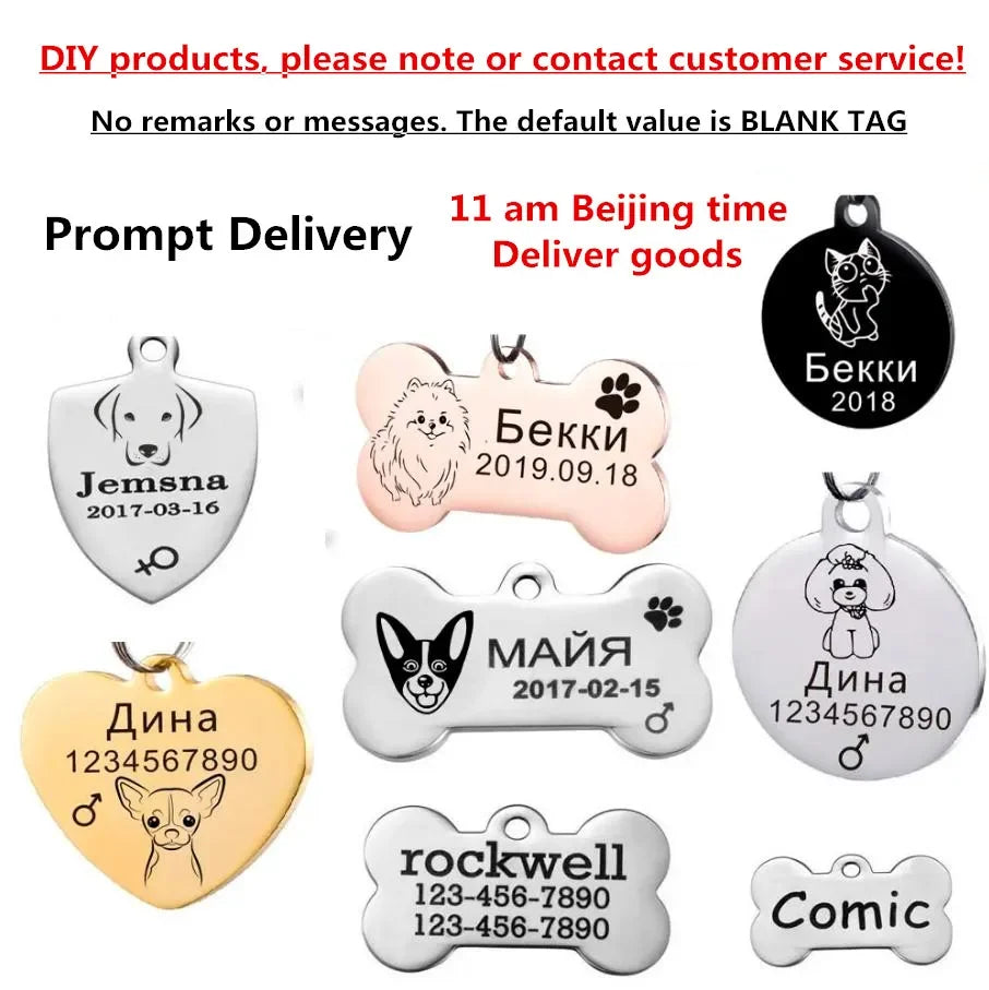 Dog ID Tag Free Engraving Name Tel Pet Collar Harness Pendant Clothes Accessories For Cat Custom Puppy Kitten Leash Pet Supplies