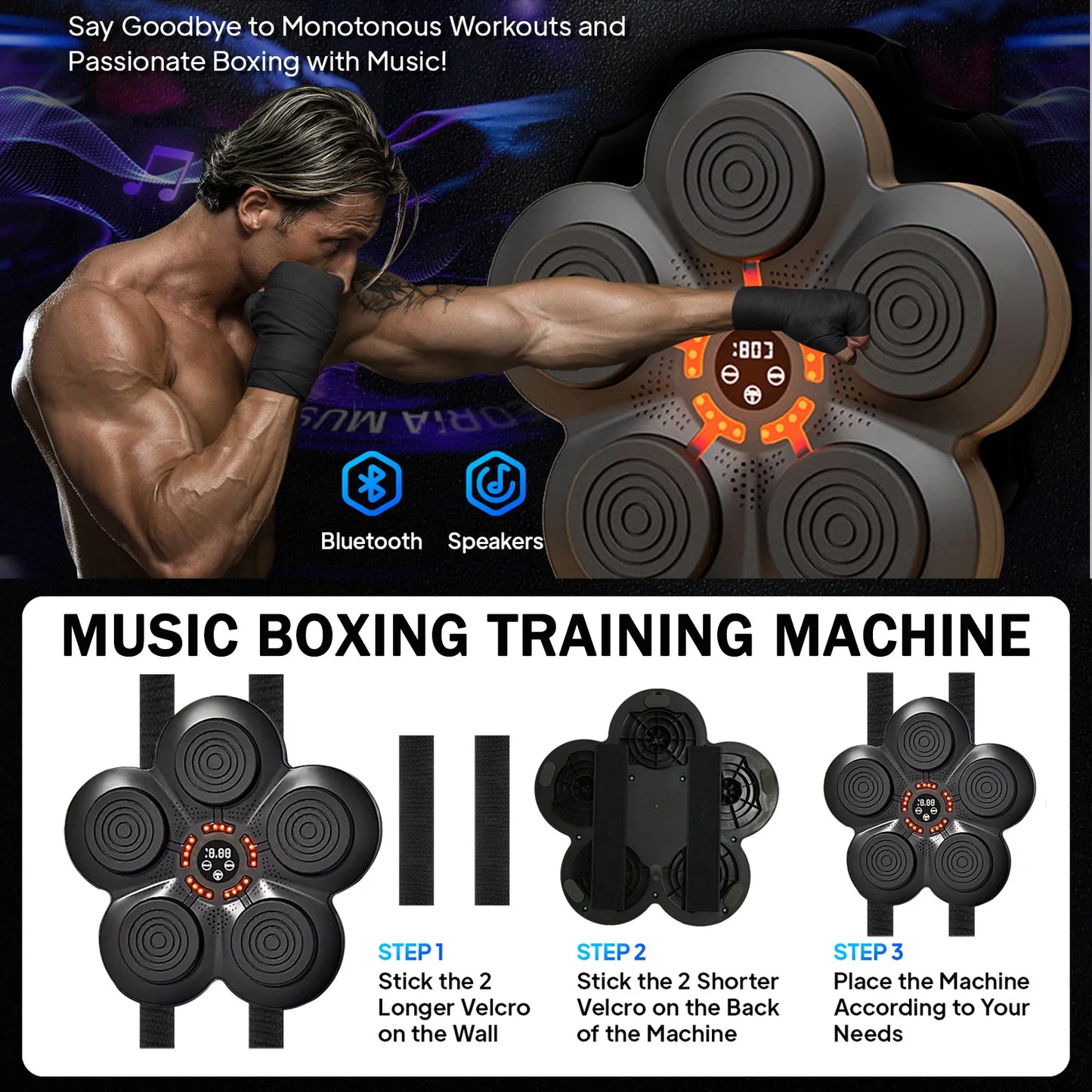 Smart Music Boxing Trainer Wall-Mounted Punching Machine 9-Speed Modes n Professional Boxing Gloves Wall Target Adult Children