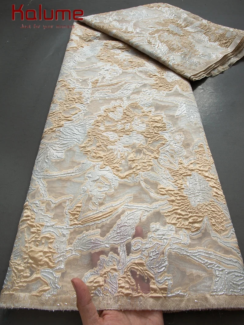 Latest Nigerian Laces Fabric 2025 Luxury 5 Yards African Jacquard Brocade Lace Fabric for Sewing Family Prom Dresses F4012