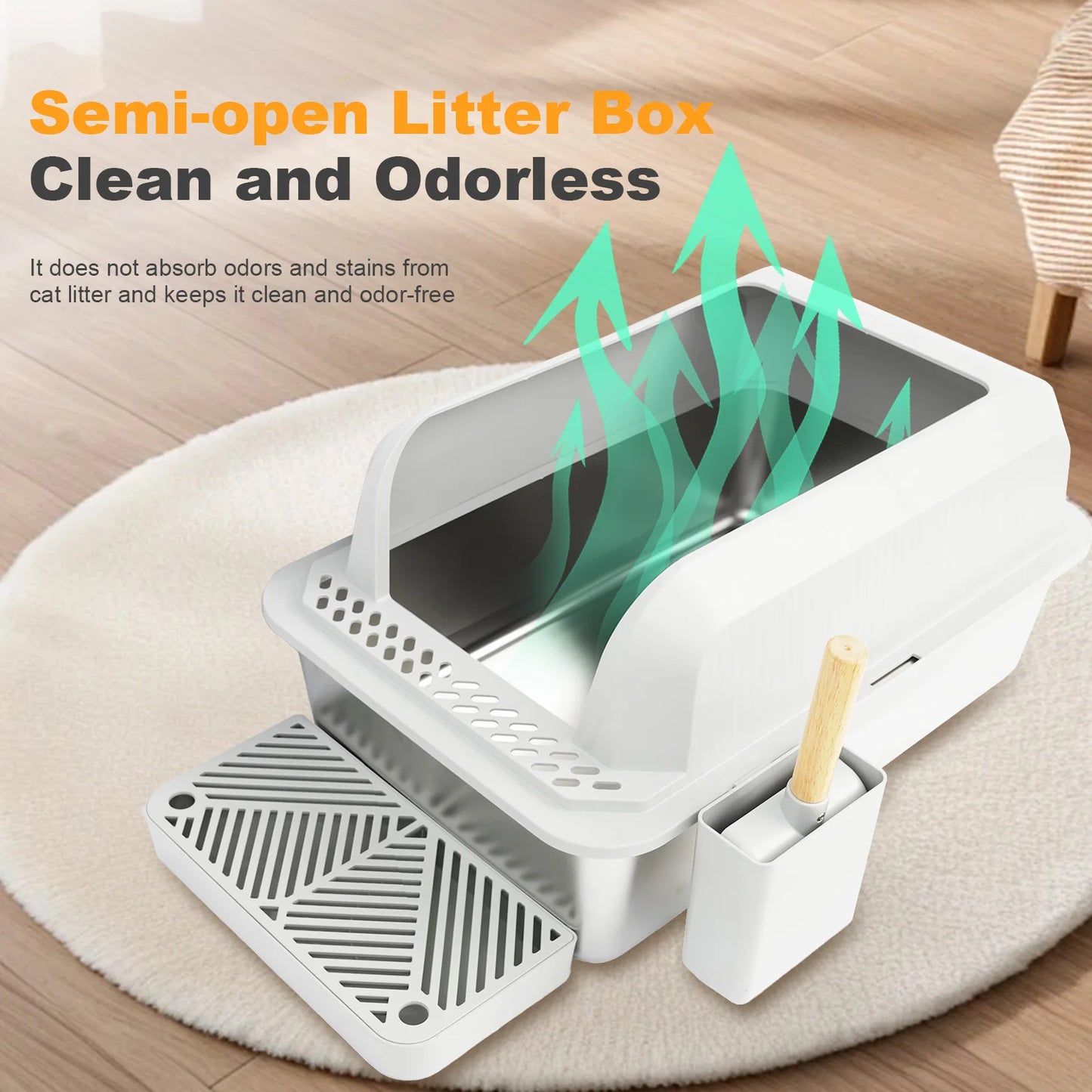 Stainless Steel Cat Litter Box XL Extra Large Enclosure Cat Box with Lid for Small Big Cats, Double Pedal Filter Metal High Sid