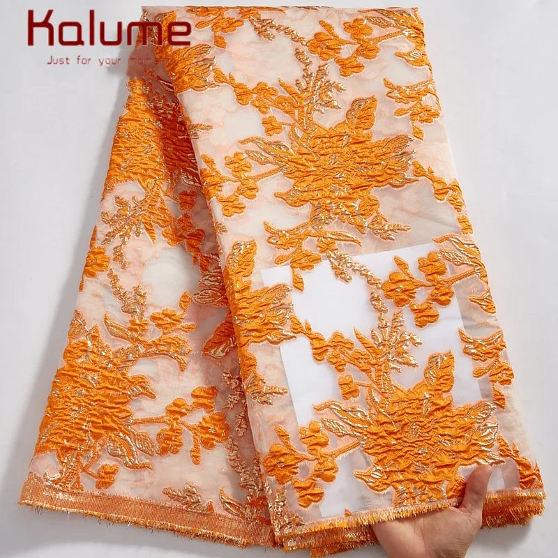 Latest Nigerian Laces Fabric 2025 Luxury 5 Yards African Jacquard Brocade Lace Fabric for Sewing Family Prom Dresses F4012