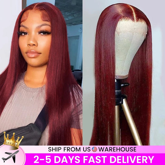 13x6 HD Lace Front Wig Human Hair Wigs 99J Red Burgundy Colored HD Transparent Pre Plucked Lace Frontal Human Hair Wigs Straight