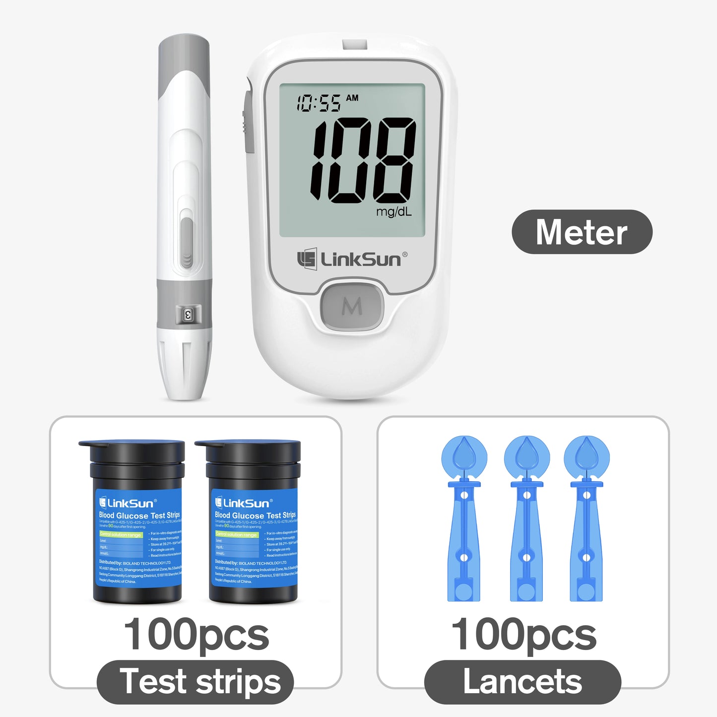 Blood Glucose Meter LinkSun G-425-3 Glucometer 50/100pcs Diabetes Tester Blood Sugar Monitor Digital Glucosemeter Complete Kit