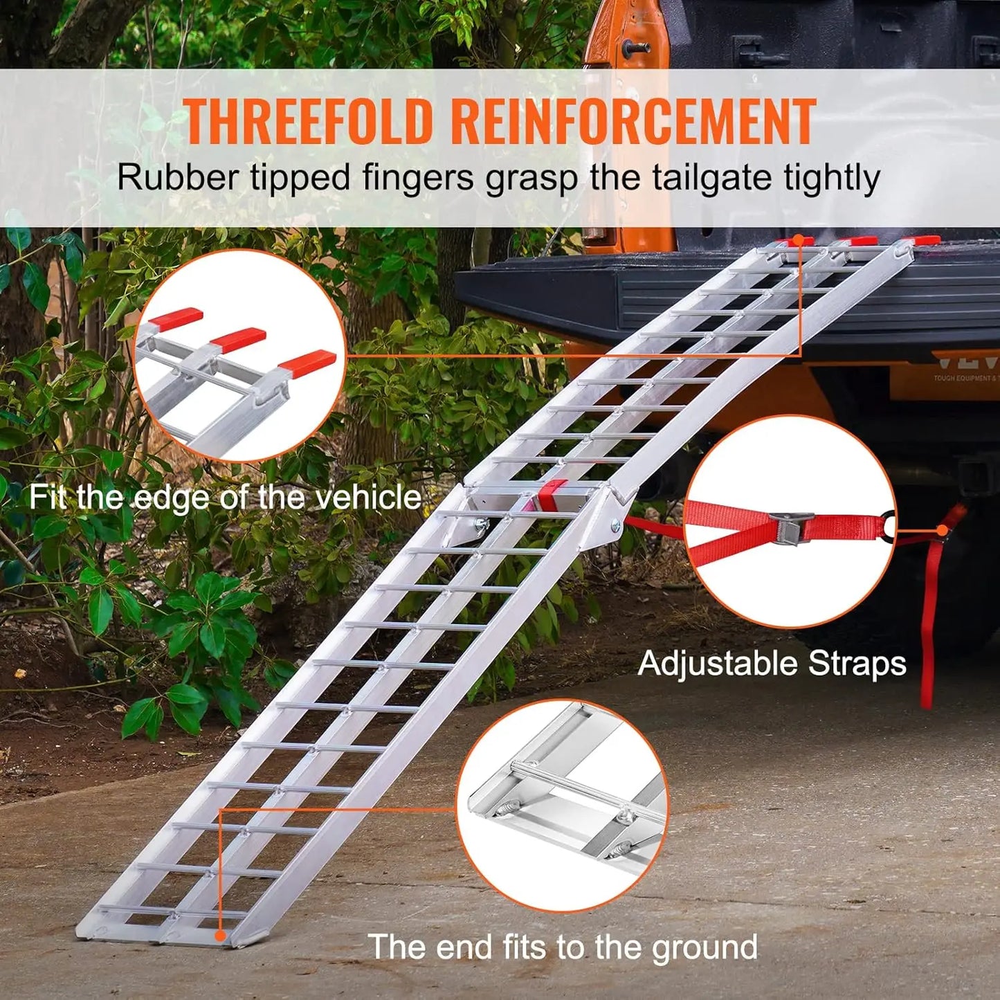Motorcycle Ramps, 750lbs Folding Loading Ramps for Pickup Trucks Bed, Trailers Ramp with Load Straps for Motorcycle, Dirt Bike