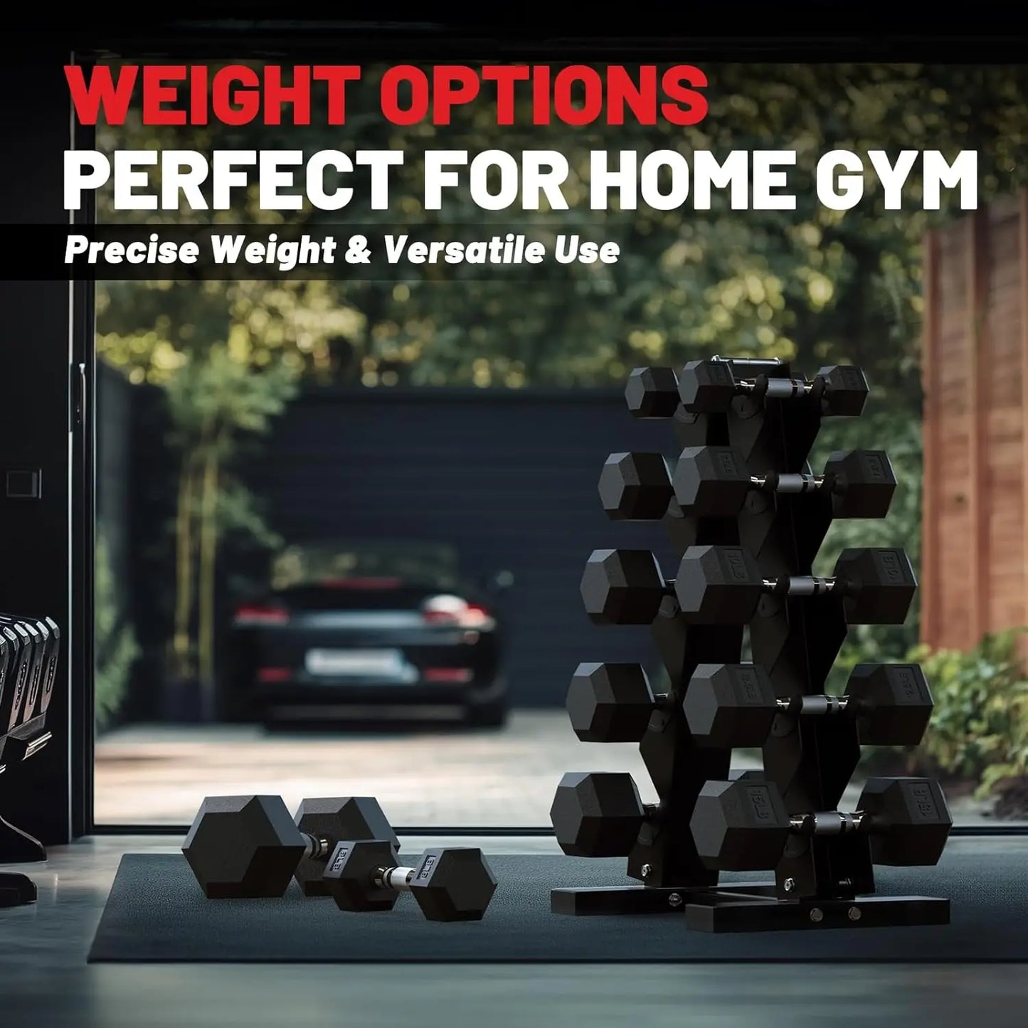 Dumbbell Set with Rack Rubber Coated Cast Iron Weights Non Slip Handles Space Saving Home Gym Set for Strength Training Floor Pr