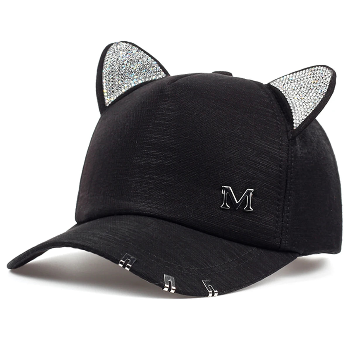 1piece Unisex Cat Ears Hot Drills Baseball Cap Outdoor Adjustable Sunscreen Leisure Hat Spring Autumn Travel Tourism Vacation