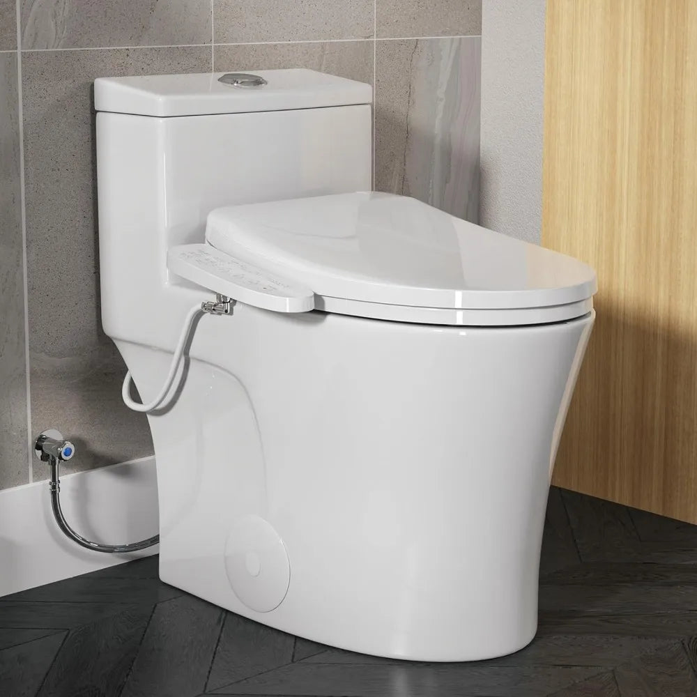 T0338W One Piece Toilet with Smart Bidet Seat, Elongated ADA Height Toilets with Heated Seat, Luxury Smart Toilet with Bidet Bu