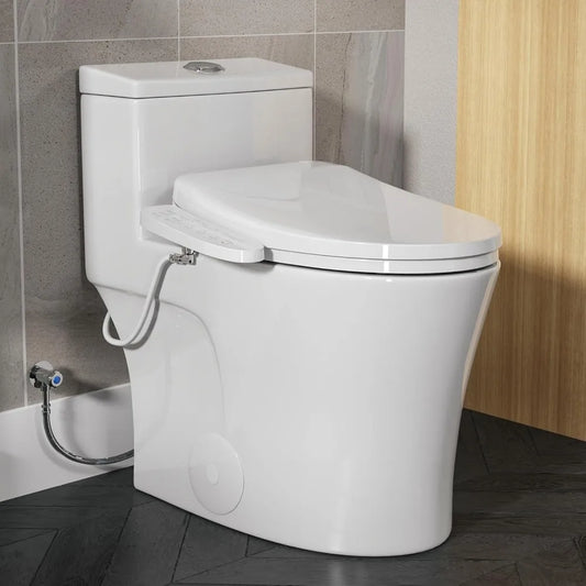 T0338W One Piece Toilet with Smart Bidet Seat, Elongated ADA Height Toilets with Heated Seat, Luxury Smart Toilet with Bidet Bu
