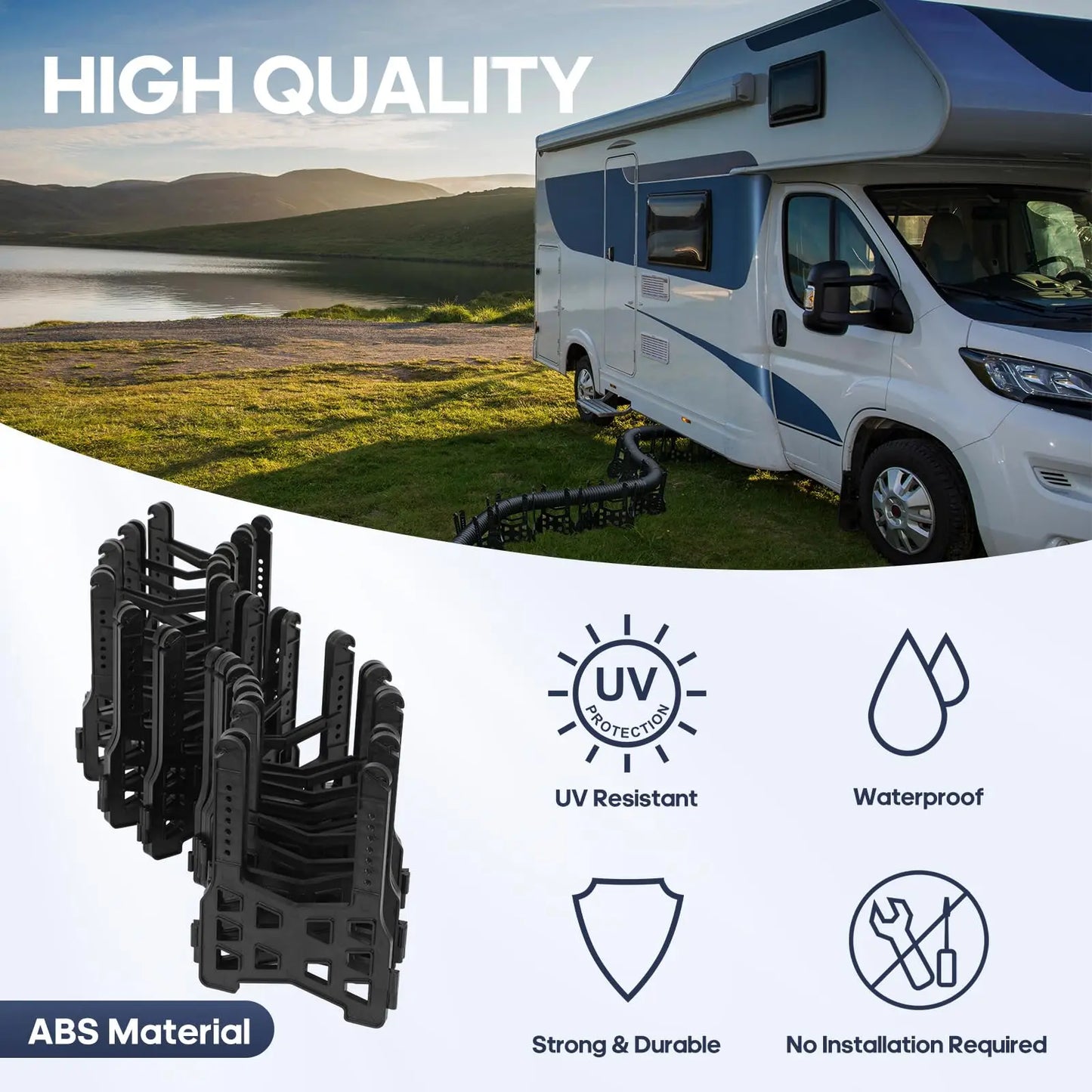 RV Sewer Hose Support, RV Septic Hose Support, Camper Sewer Hose Support, Black Height Adjustable Sewer Hose Holder, with