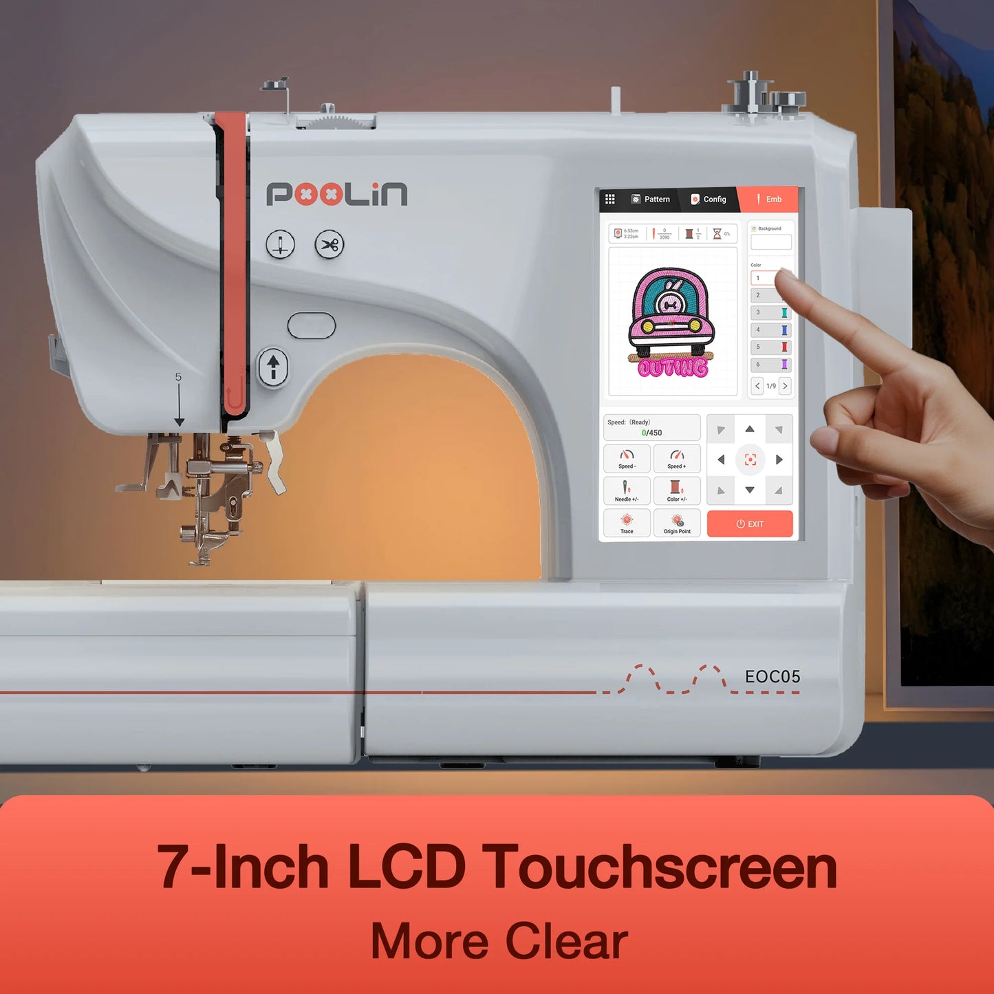 POOLIN Embroidery Machine EOC05  Computerized Machine Include Threads&Tear Away Stabilizer&Bobbin——EXCLUDING CUSTOMS DUTIES