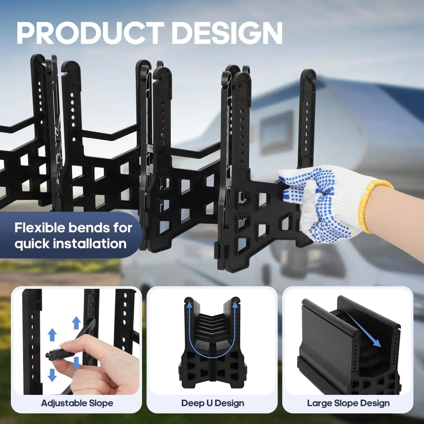 RV Sewer Hose Support, RV Septic Hose Support, Camper Sewer Hose Support, Black Height Adjustable Sewer Hose Holder, with