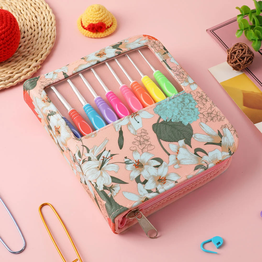 Aluminum Crochet Hooks Needles TPR Soft Handle Yarn Crochet Sets Comfortable Grip with Storage Bag for Sewing Weave Tool