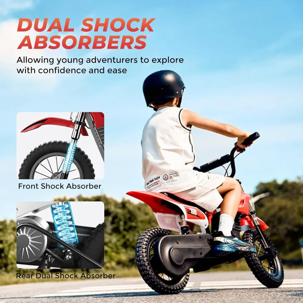 A12 Electric Dirt Bike for Kids, 36V 350W Electric Motorcycle for Kids Ages 3-10, Up to 15.5MPH & 14 Miles Long-Range,