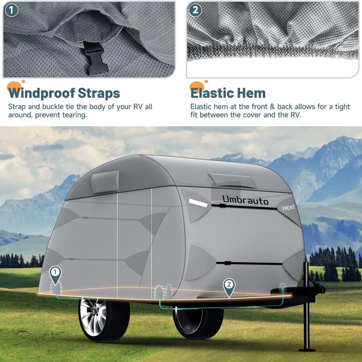 Umbrauto Teardrop Travel Trailer Cover , 7 Layers Top Heavy Duty Waterproof Camper Cover with Windproof Strap