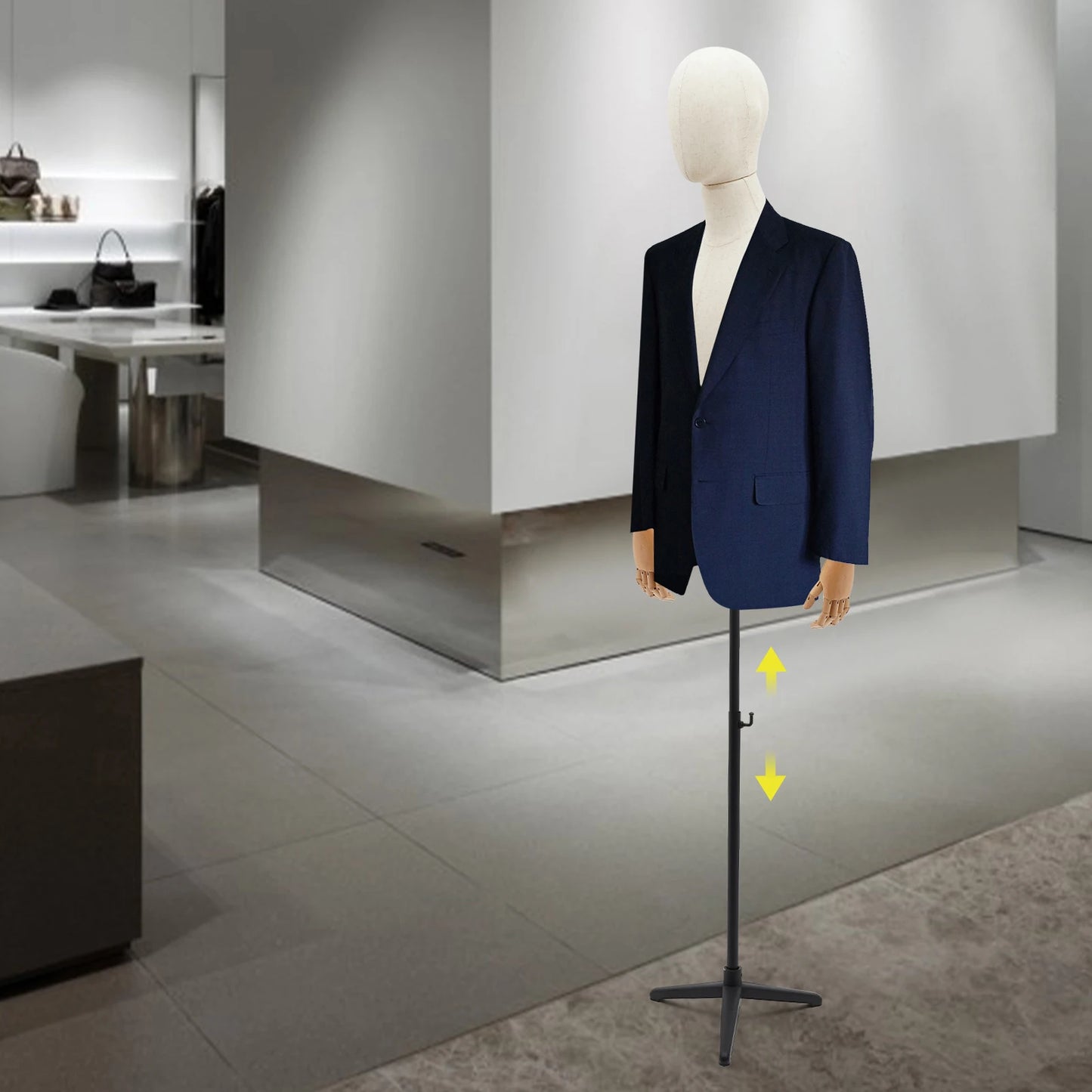 MaleMannequin Torso Mannequin Display Stand with Metal Stand Adjustable Height Male Dress Form Display Stand For Clothing Store