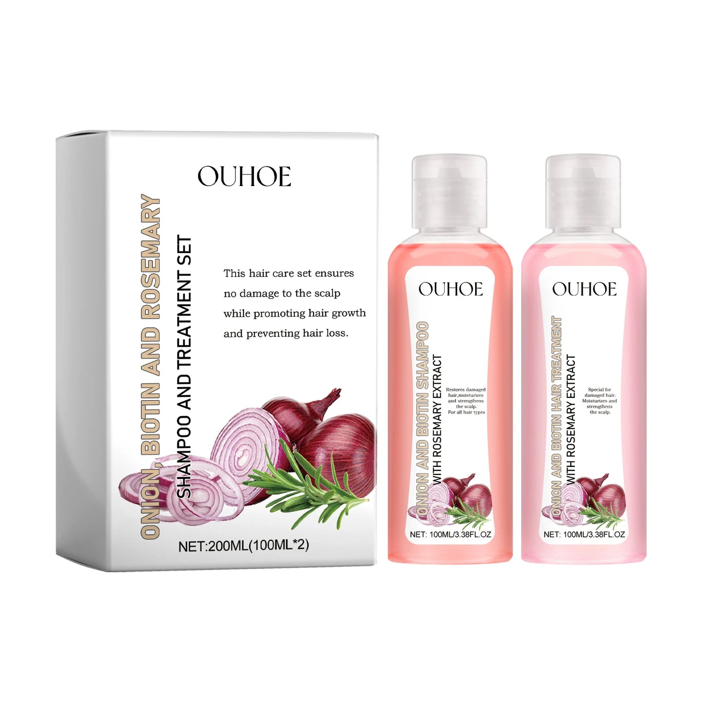 OUHOE Onion Biotin Rosemary Shampoo Set Nourishes Hair Roots Scalp Dense Hair Shiny Strengthen Promote Hair Growth Shampoo Set